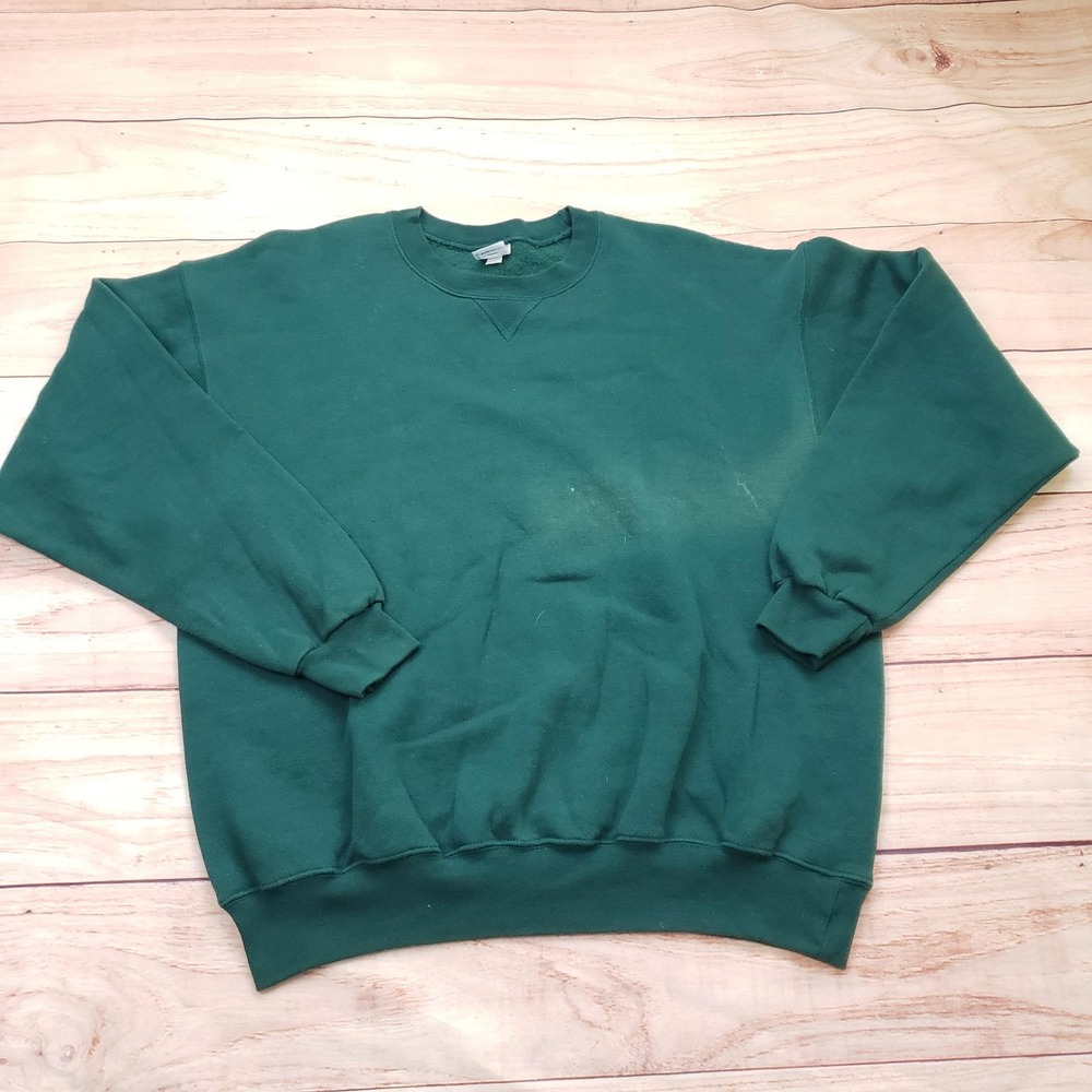 Vintage Soffe Sweatshirt Mens XL Green Crewneck Pullover Fleece Ribbed‎ Blank